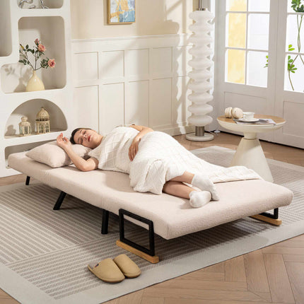 Convertible Velvet Sofa Bed with Cushions, Beige