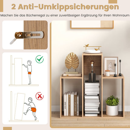 Convex Bookshelf with Anti-Tip, 3 Shelves, 84x83.5 cm