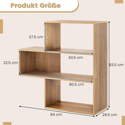 Convex Bookshelf with Anti-Tip, 3 Shelves, 84x83.5 cm