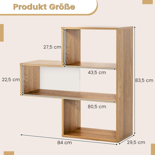 Convex bookcase with 3 shelf levels and anti-tip protection. Modern presentation shelf, natural