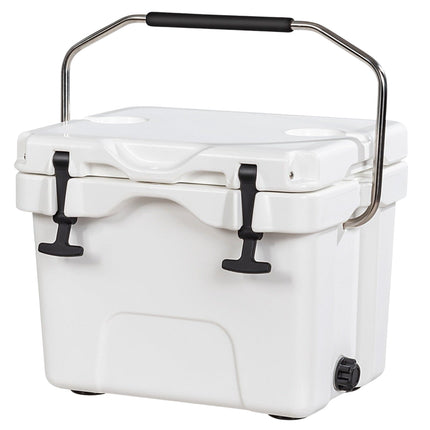 Cool box with 15 L capacity ice chest with handle drain plug & 2 drink holders white