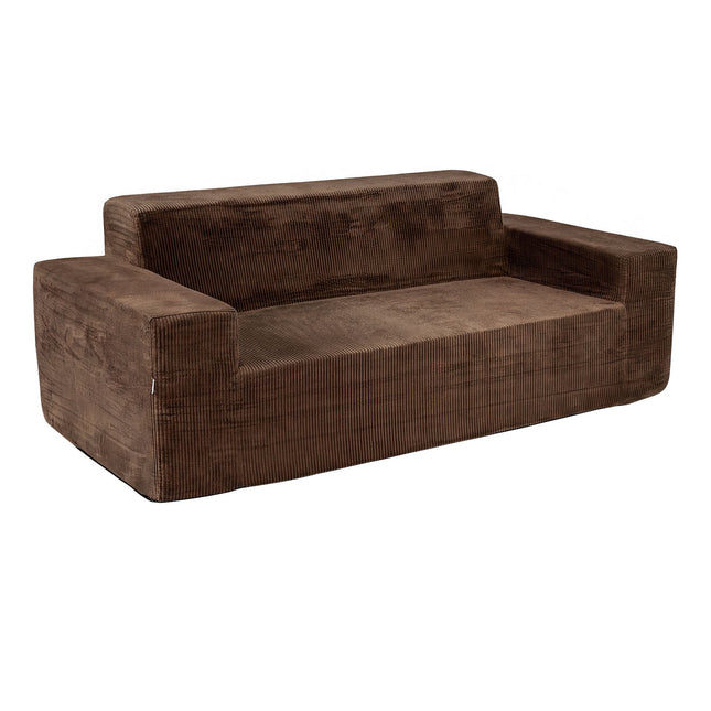 Corduroy 3-zitsbank met hoge rugleuning en brede armleuningen, bruin
