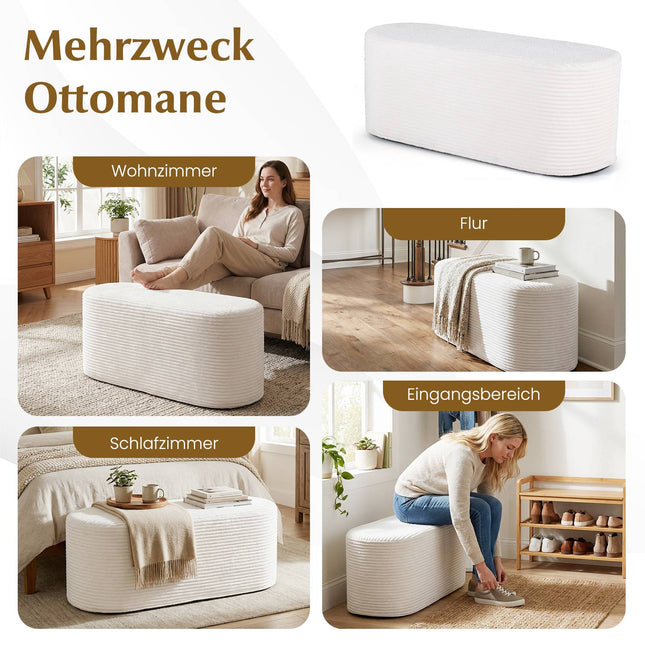 Corduroy poef/bankje, 120 cm, beige, schuim met hoge dichtheid