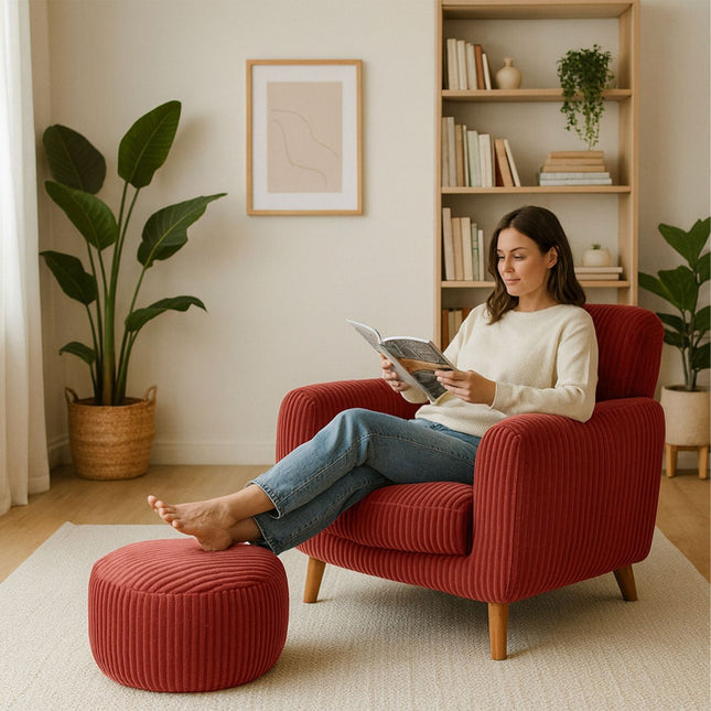 Corduroy Pouf - Rond Vloerkussen, Boho Stijl