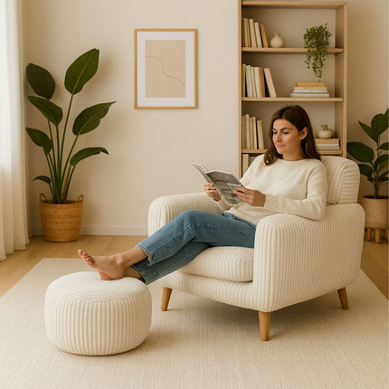 Corduroy Pouf – Round Floor Cushion, Boho Style