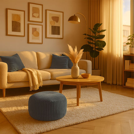 Corduroy Pouf – Round Floor Cushion, Soft Cover