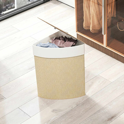 Corner Bamboo Laundry Hamper With Lid, 55L, Cream