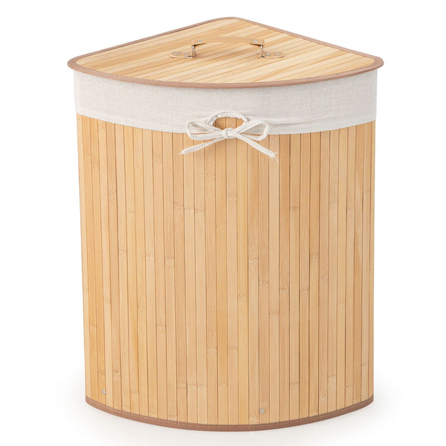 Corner Bamboo Laundry Hamper With Lid, Removable Liner, 15 Gal