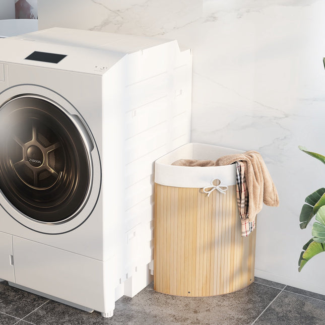 Corner Bamboo Laundry Hamper With Lid, Removable Liner, 15 Gal