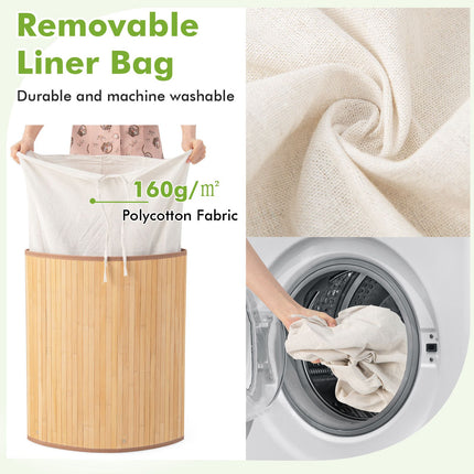Corner Bamboo Laundry Hamper With Lid, Removable Liner, 15 Gal