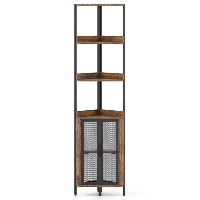 Corner Bookshelf with Cabinet & Metal Frame, 170 cm