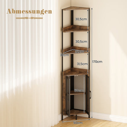 Corner Bookshelf with Cabinet & Metal Frame, 170 cm