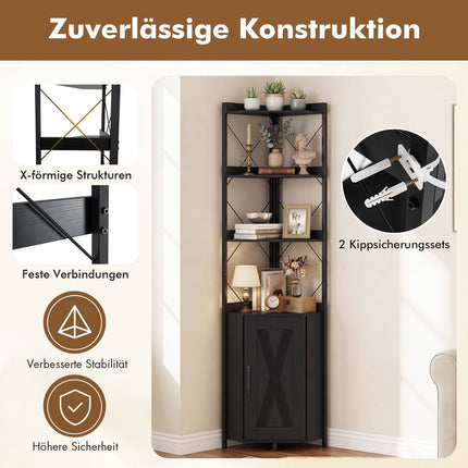 Corner Bookshelf with Storage, 5-Tier, Black, 180 cm