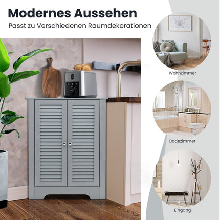 Corner Cabinet with Louvered Doors & Adjustable Shelf, Grey