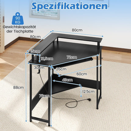 Corner Desk with Charging Station, LED, Keyboard Tray