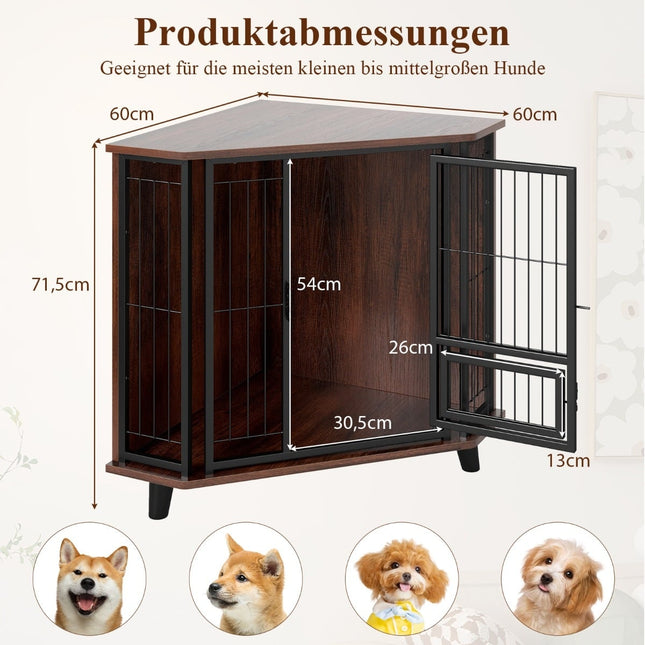Corner Dog Crate with Feeding Door & Lockable Door, Space-Saving
