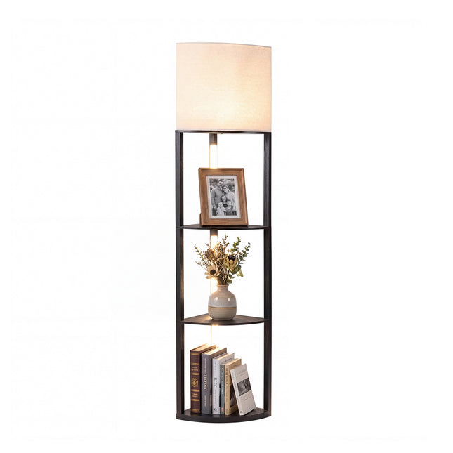 Corner Floor Lamp with Shelves, 3-Tier LED, Black
