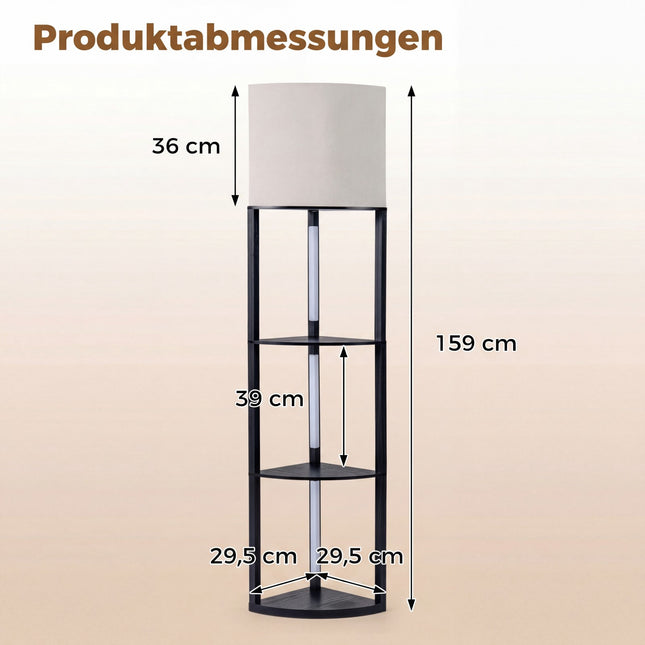 Corner Floor Lamp with Shelves, 3-Tier LED, Black
