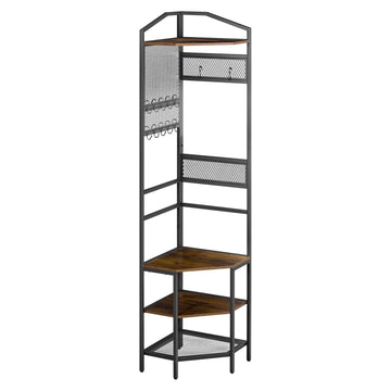 Corner Hall Tree Coat Rack with Shoe Shelves, Steel Frame