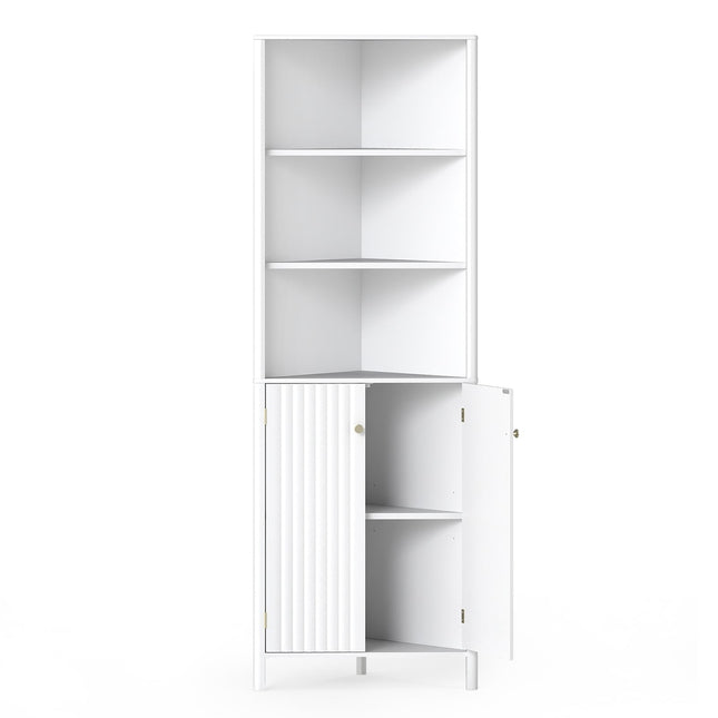 Corner Kitchen Cabinet, 2 Doors & 5 Shelves, White, 68" High