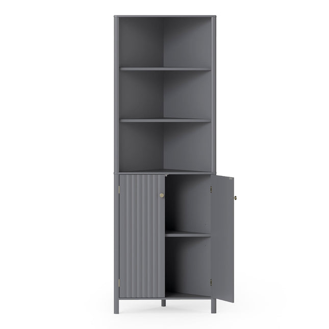 Corner Kitchen Cabinet with 2 Doors & 5 Shelves, Grey