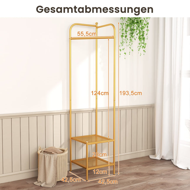 Metalen hoekkapstok met haken en planken, goudkleurig