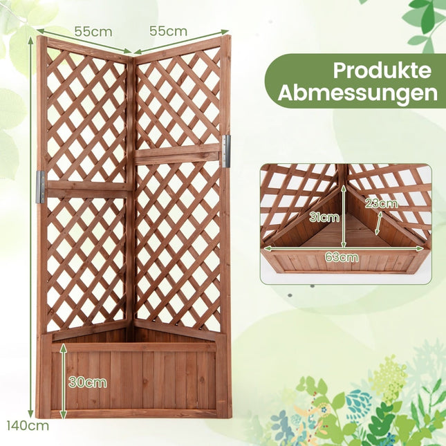 Corner Planter with Trellis, Drainage Holes, 55x55x140 cm