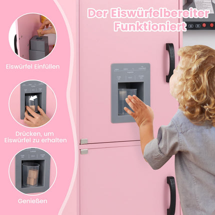 Corner Play Kitchen Set with Ice Maker, Microwave, Oven, Pink