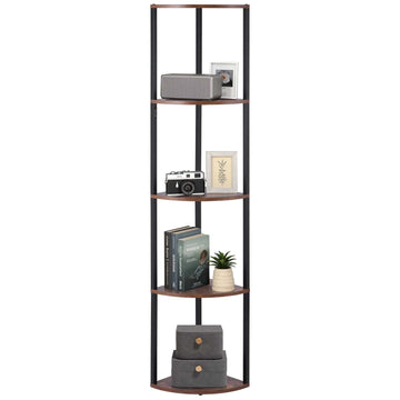 Corner Shelf, 5-Tier LED Tower, Metal Frame, Wood Shelves
