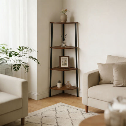 Corner Shelf, 5-Tier, Metal Frame, Wood-Effect