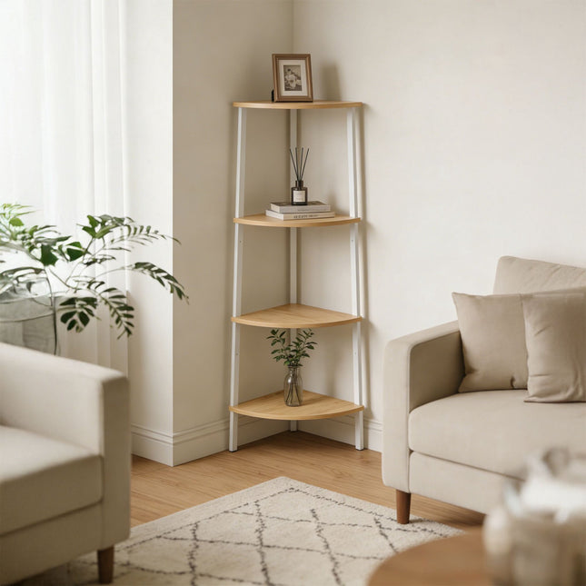 Corner Shelf Unit, 5 Tiers, Metal Frame, Wood Finish