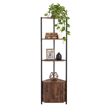 Corner Shelf Unit with 5 Shelves & Cupboard - Brown