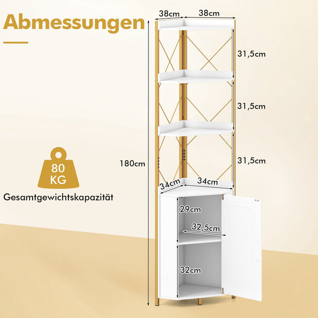 Corner Shelf with Storage, 180 cm, 5-Tier, White