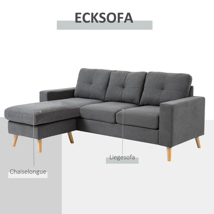 L-Shape gray corner sofa, linen look, seats 3, 93X136X85 Cm
