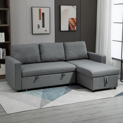 Corner sofa bed, Storage, L-Shape, Linen Touch, Light grey