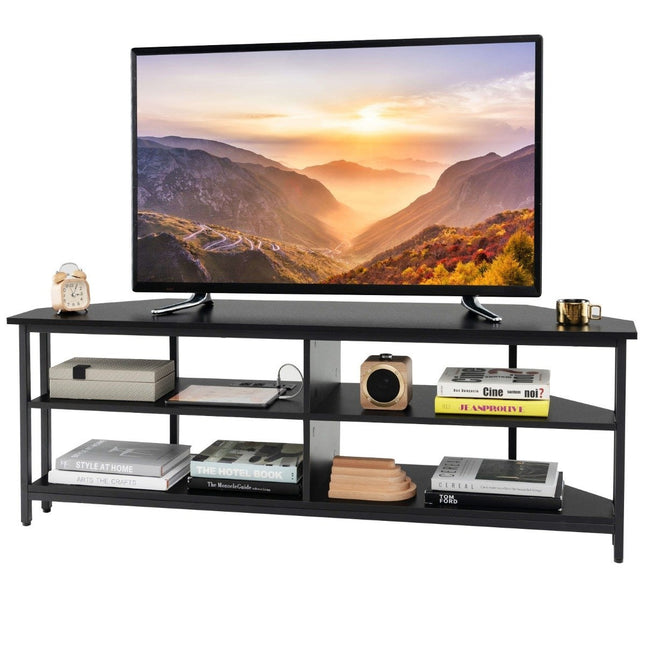 Corner TV Cabinet with Charging Station &amp; Shelves TV lowboard for TVs up to 65 inch TV cabinet black