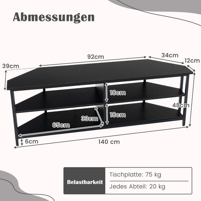 Corner TV Cabinet with Charging Station &amp; Shelves TV lowboard for TVs up to 65 inch TV cabinet black