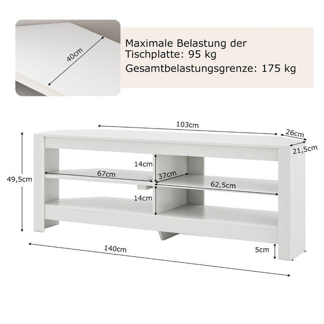 Corner TV Stand with Charging Station & 4 Shelves for 65" TVs