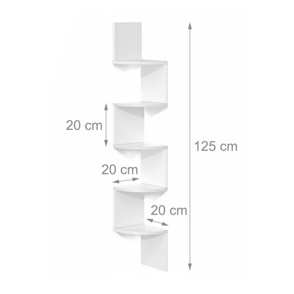 Corner Wall Shelf, 5-Tier Zigzag Design