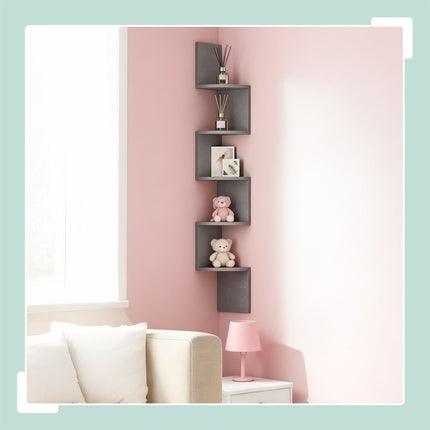 Corner Wall Shelf, 5 Tiers, Zigzag Design