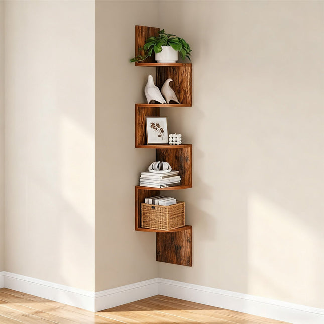 Corner Wall Shelf, 5 Tiers, Zigzag Design