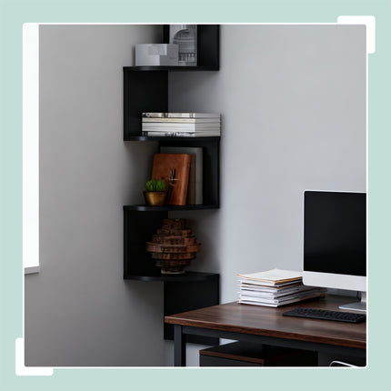 Corner Wall Shelf, 5 Tiers, Zigzag Design