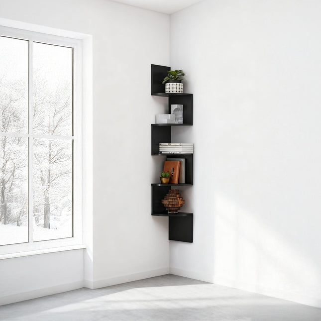 Corner Wall Shelf, 5 Tiers, Zigzag Design
