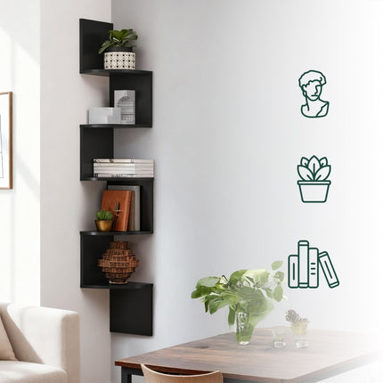 Corner Wall Shelf, 5 Tiers, Zigzag Design