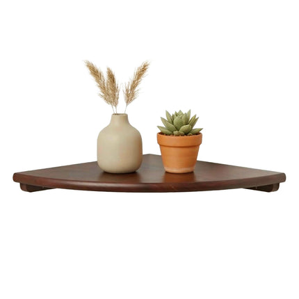Corner Wall Shelf, Wall-Mounted Walnut Semi-Circle