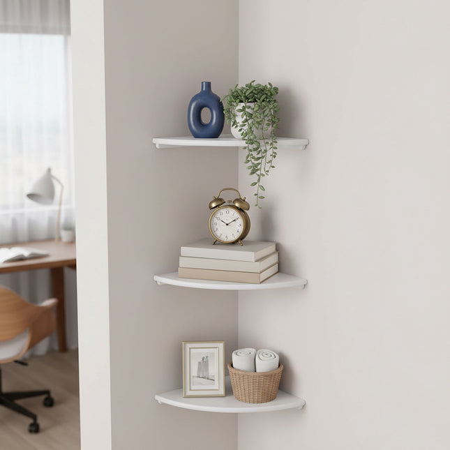 Corner Wall Shelf – Wall-Mounted Walnut Semi-Circle