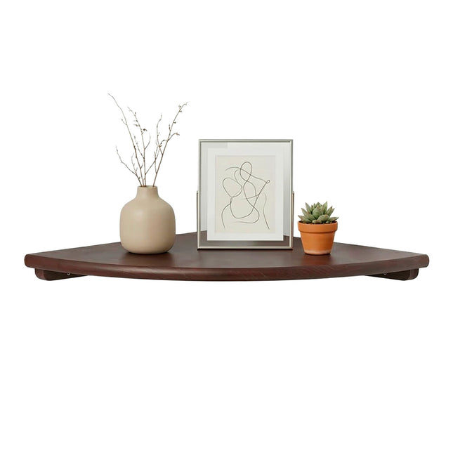 Corner Wall Shelf, Walnut, Semi-Circle, Mounting Hardware