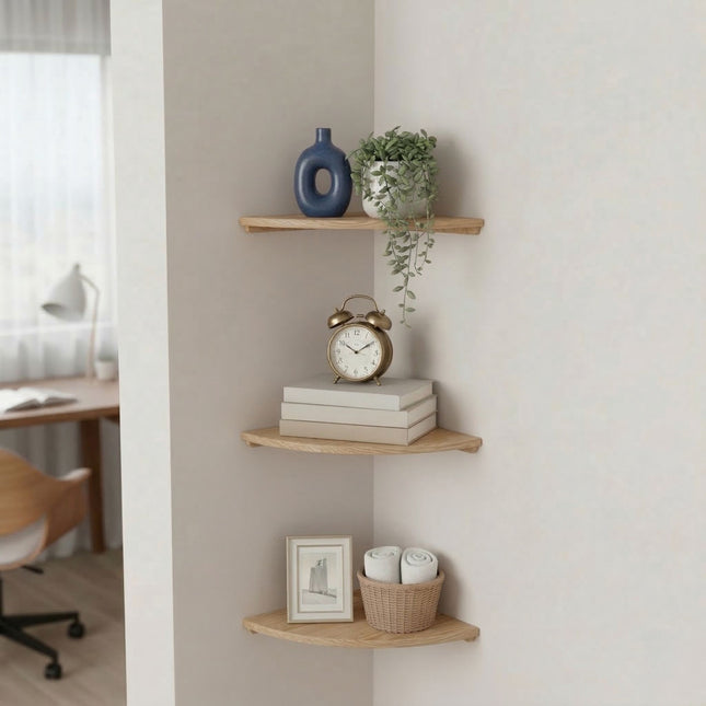 Corner Wall Shelf, Walnut Semi-Circle, Wall-Mounted