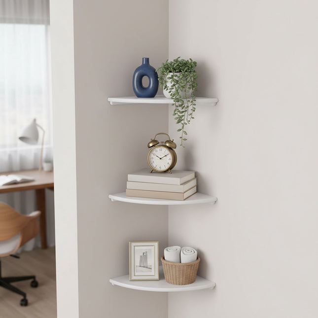 Corner Wall Shelf, Walnut, Wall-Mounted Semi-Circle