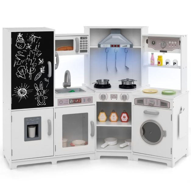 Corner Wooden Play Kitchen Set, Lights and Sounds, White